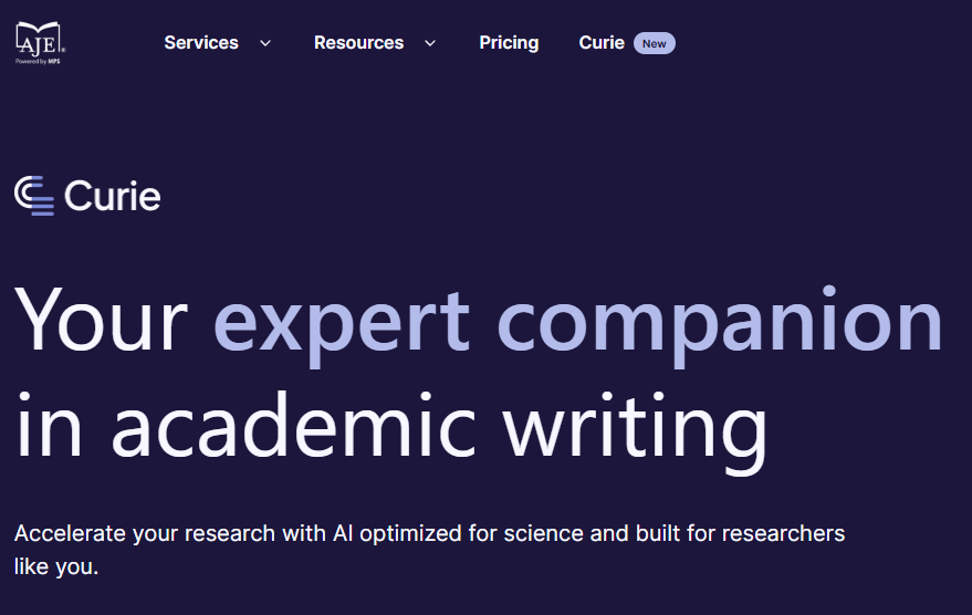 AJE English Language Editing Services with their AI writing assistant Curie